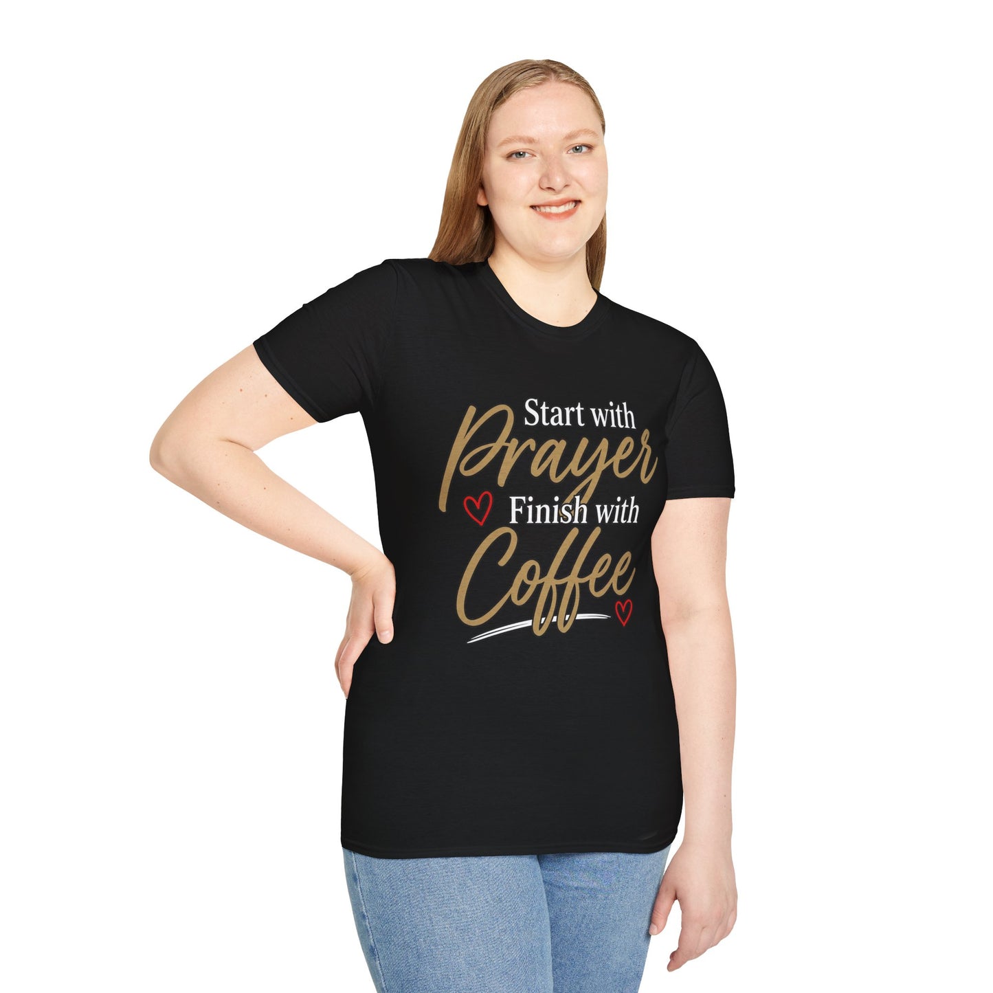 Start With Prayer Finish With Coffee Softstyle T-Shirt