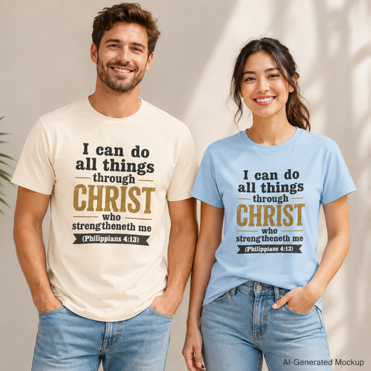 "I Can Do All Things Through Christ" (Philippians 4:13) Christian Faith T‑Shirt –