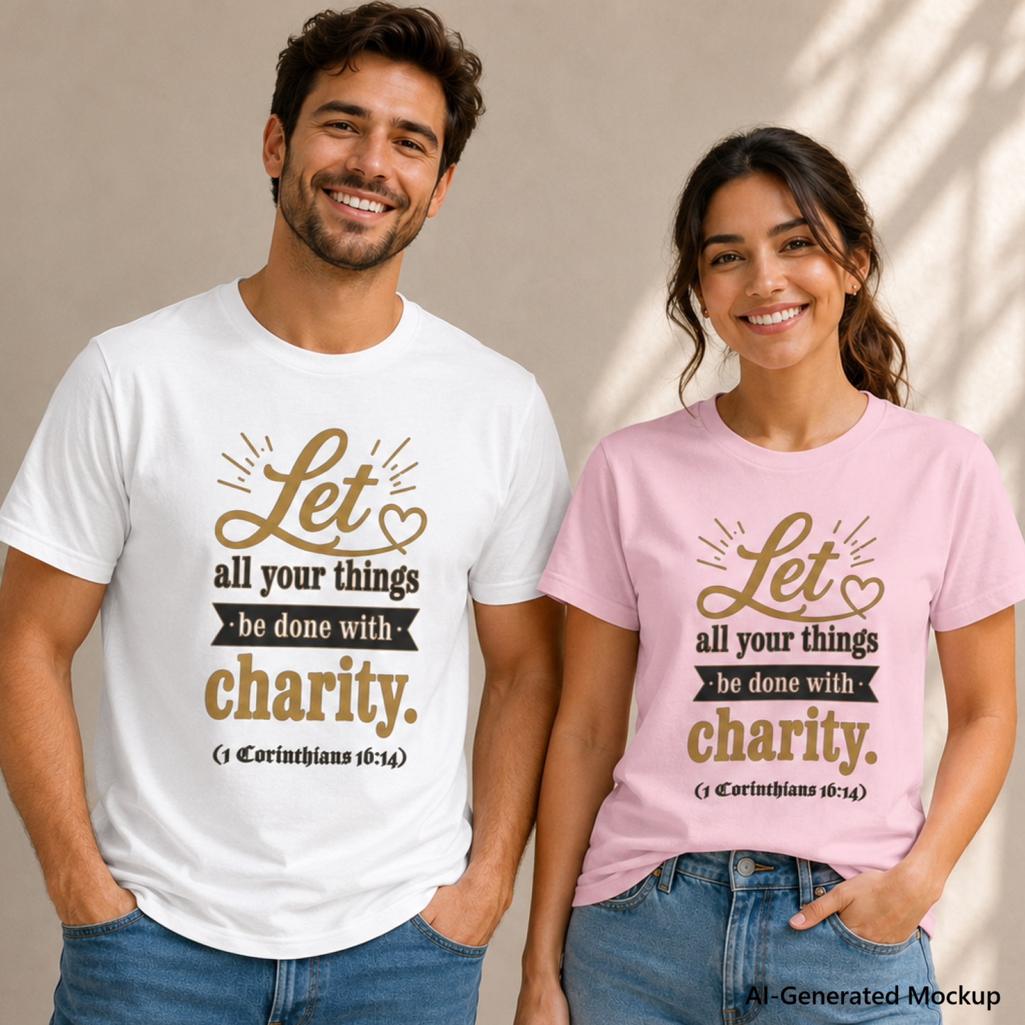 Let all your things be done with charity (1 Corinthians 16:14) Scripture T-Shirt
