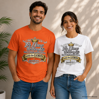 For I know the thoughts that I think toward you, saith the LORD. Jeremiah 29:11 Scripture T‑Shirt