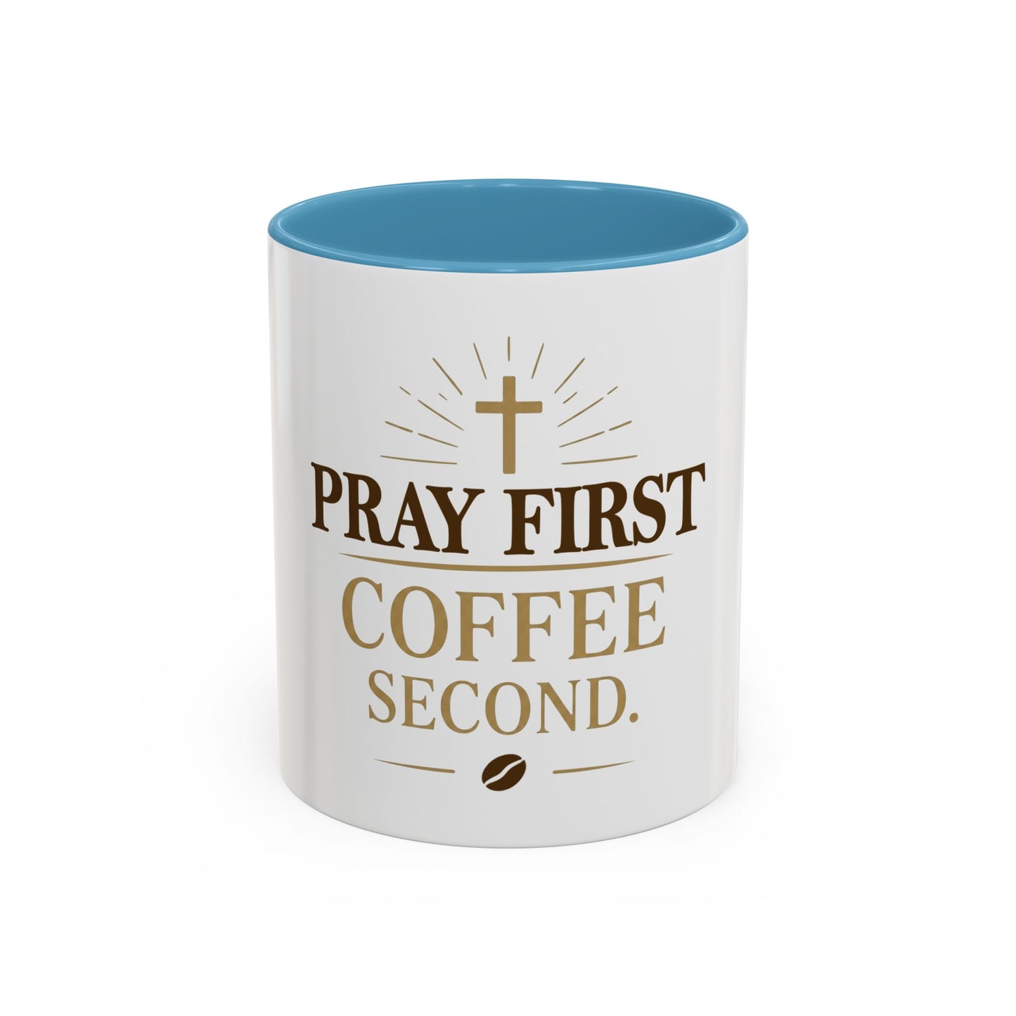 Pray First Coffee Second Accent Coffee Mug (11, 15oz)