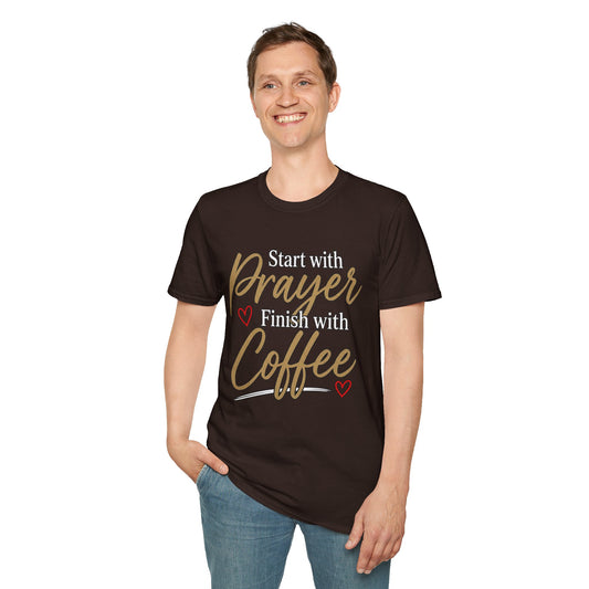 Start With Prayer Finish With Coffee Softstyle T-Shirt
